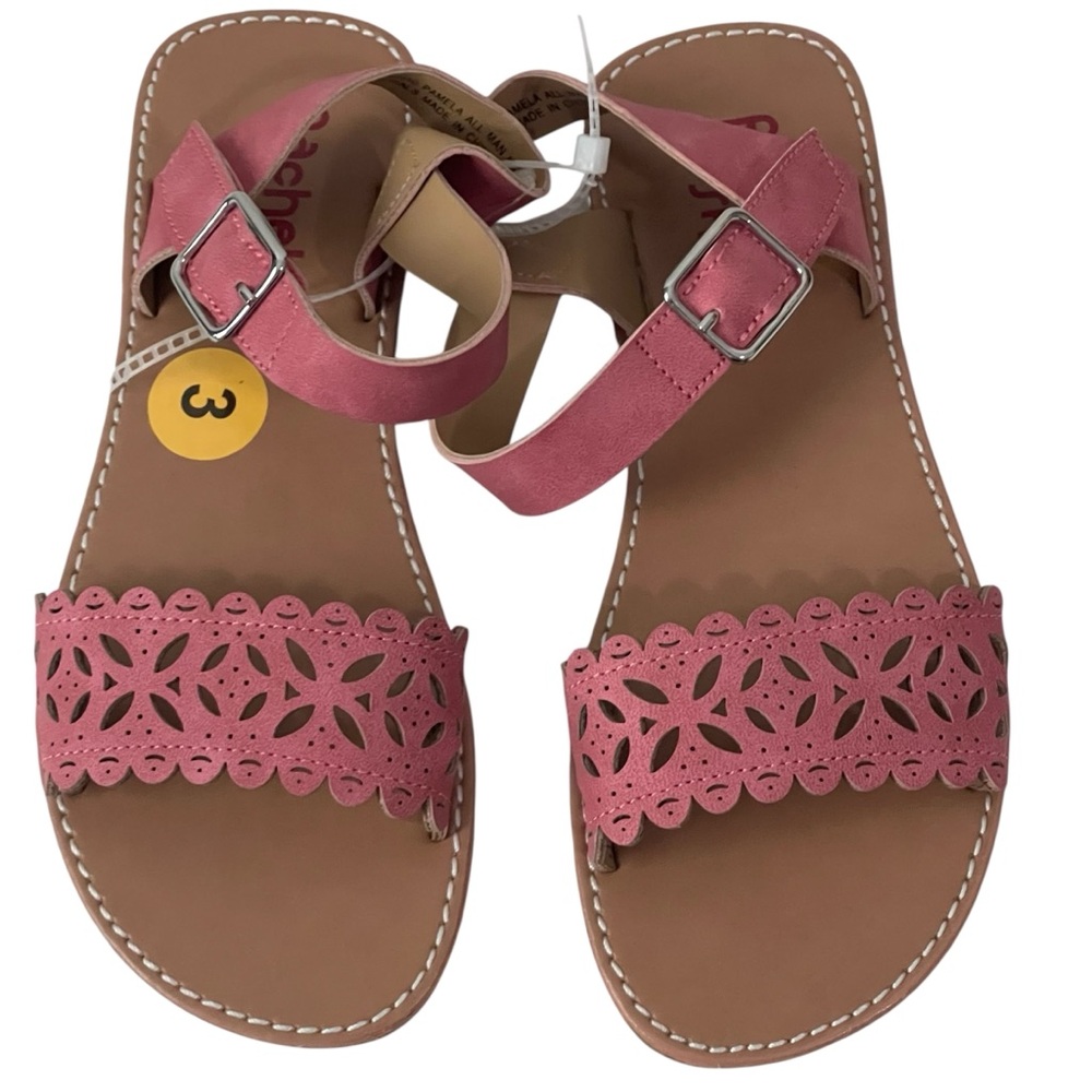 Rachel Shoes Pink and Tan Strap & Buckle Sandals, Size 3, NWOT